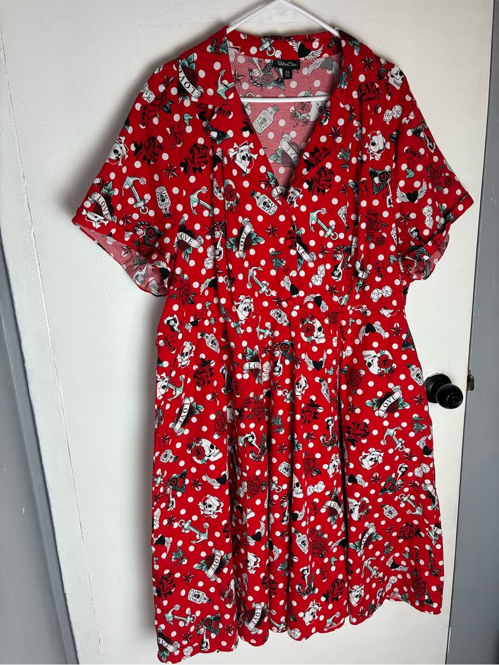 Retro Chic Red Polka Dot & Novelty Print Maxi Dress